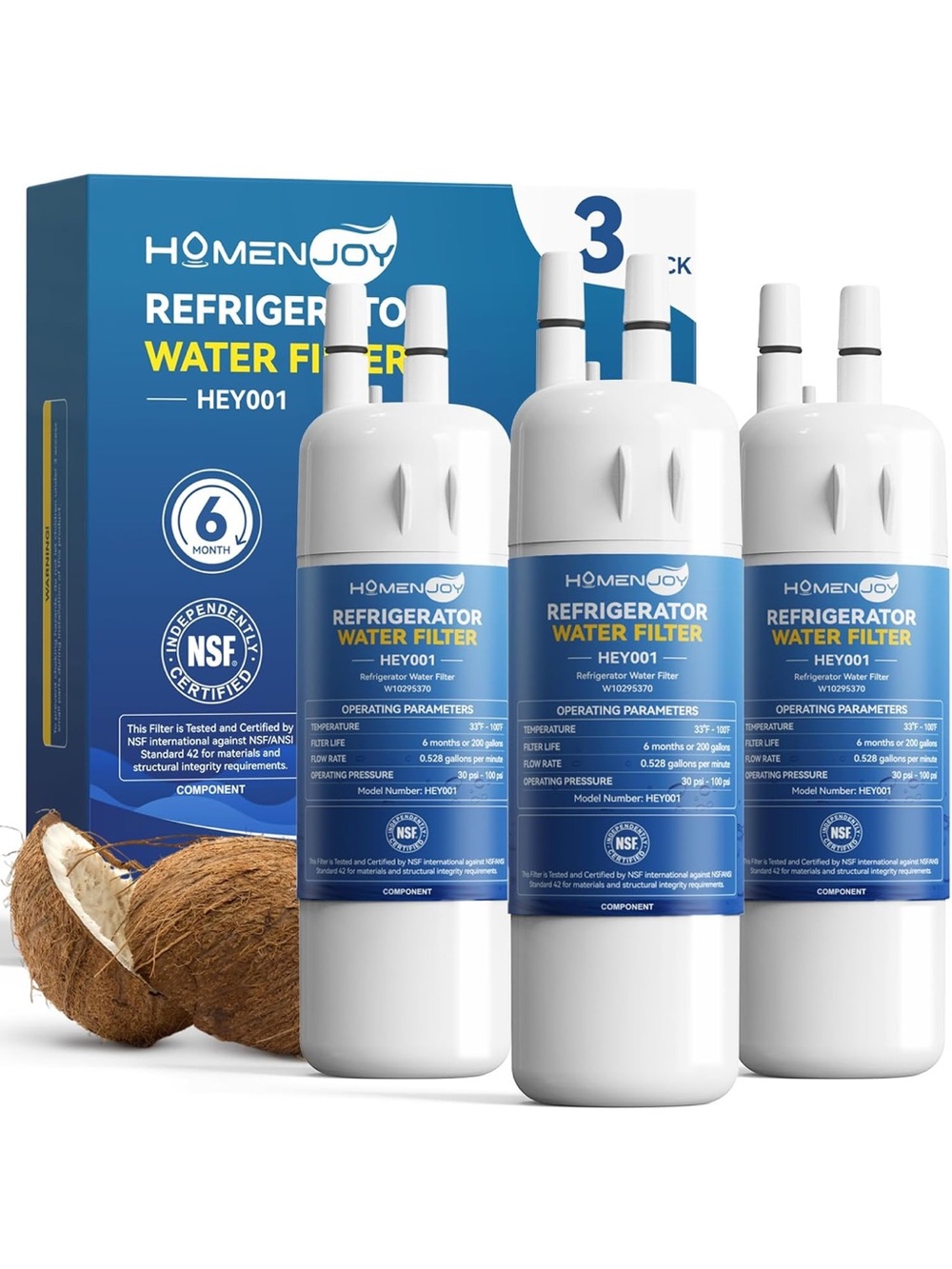 HEY001 Refrigerator Water Filter - White (3-Pack)